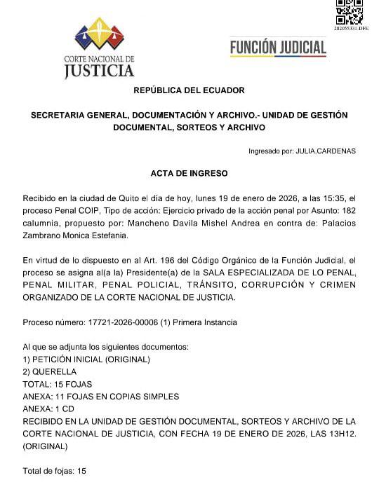 $!Imagen de la querella presentada por Mancheno.