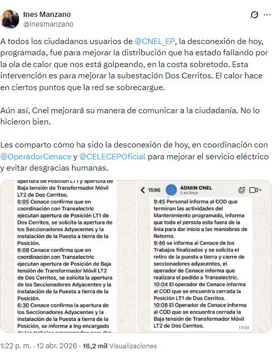 $!La ministra Manzano se pronunció por la desconexión.