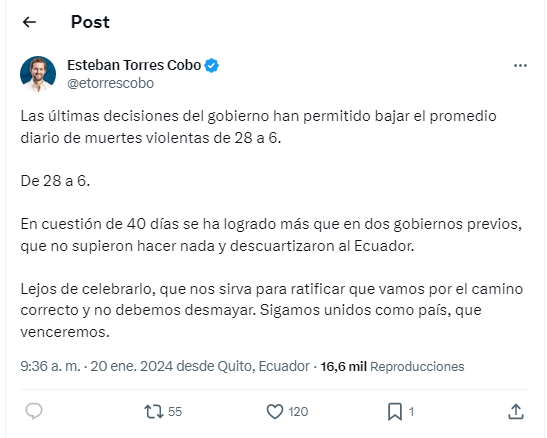 $!El viceministro de Gobierno, Esteban Torres, sostiene que disminución en cifras de muertes violentas ratifica que van por el camino correcto.