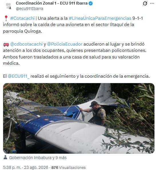 $!El ECU 911 de Ibarra informó del siniestro.