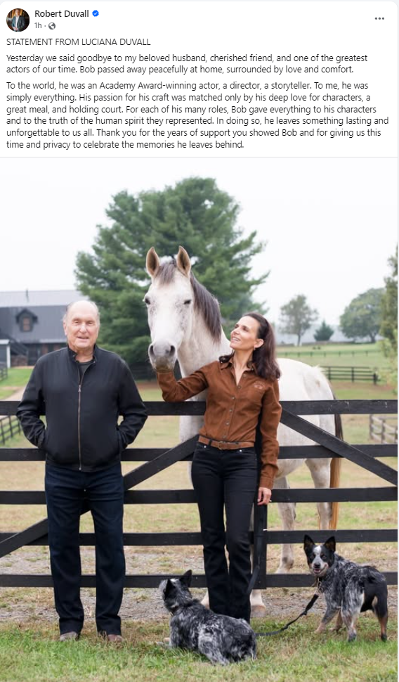 $!Comunicado de Luciana Duvall en que anuncia la muerte de Robert.
