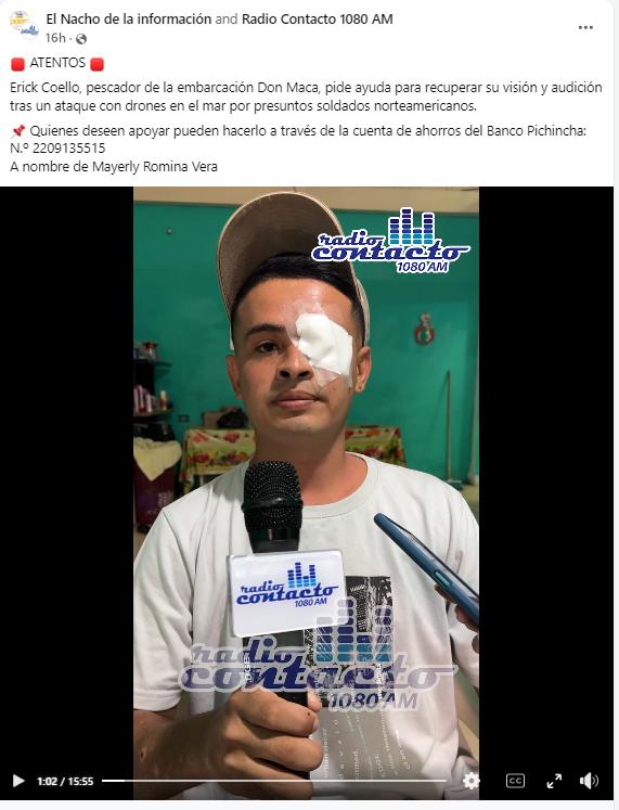 $!Erick Coello contó su testimonio sobre el incidente en el barco 'Don Maca'