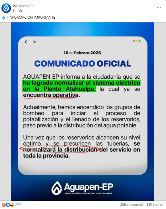$!Comunicado de la empresa Aguapen sobre la restauración del servicio.