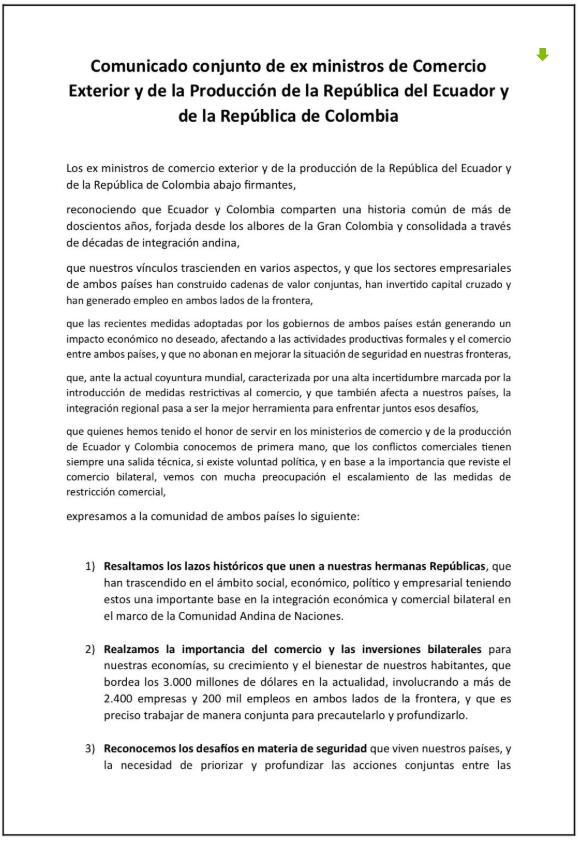 $!Comunicado de exministro de Comercio de Colombia y Ecuador. (I)
