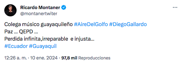 $!Ricardo Montaner y otros músicos reaccionan ante la trágica muerte de Diego Gallardo 'Aire del Golfo'