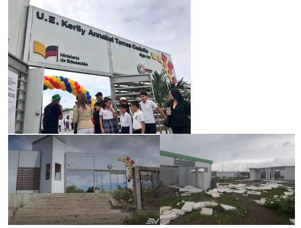 $!La escuela Kerly Torres, construida en Manta, en 2018, fue desmantelada los siguientes años, sin que nadie se hiciera responsable. Foto cortesía Ecuavisa