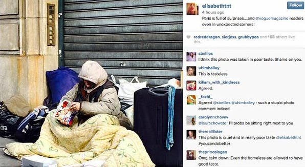 Redactora jefa de Vogue causa polémica por publicar imagen de una indigente
