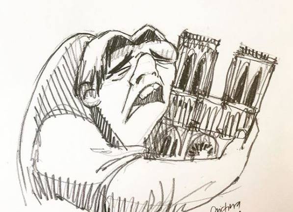 Ilustración de ecuatoriana sobre Notre Dame recorre el mundo