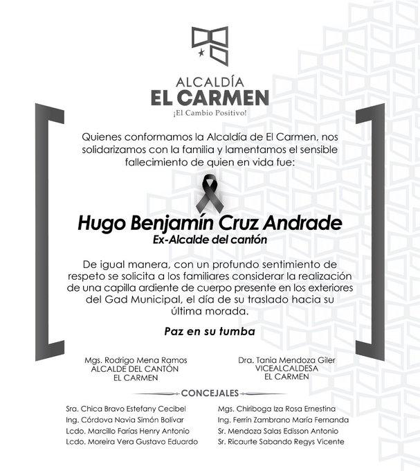 $!Fallece el asambleísta Hugo Cruz Andrade, quien también fue alcalde en Manabí