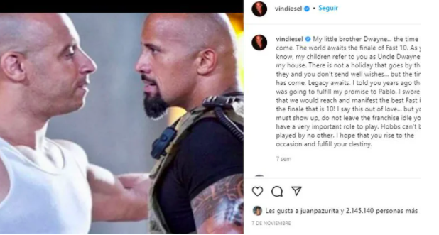 $!‘La Roca’ acusa a Vin Diesel de manipulación y descarta volver a ‘Rápidos y Furiosos’