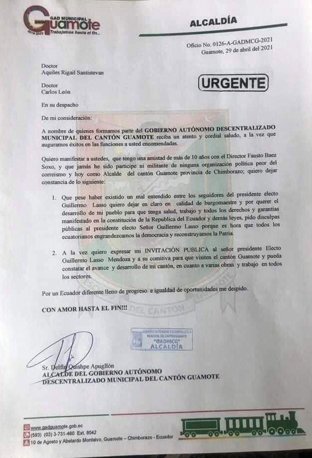 $!Delfín Quishpe pide disculpas a Guillermo Lasso tras altercado durante campaña electoral
