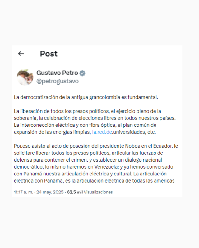 Gustavo Petro pide a Daniel Noboa la liberación de Jorge Glas y aboga ...