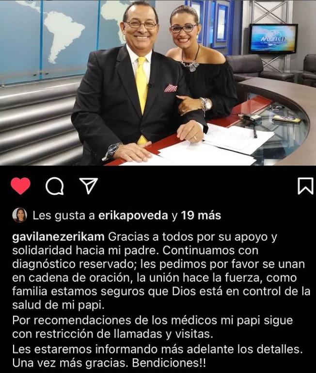 $!Hija del periodista Hugo Gavilánez hace un pedido para la recuperación de su padre