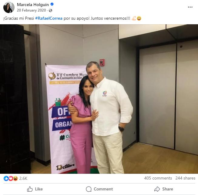 $!Marcela Holguín en un encuentro junto al expresidente, Rafael Correa.