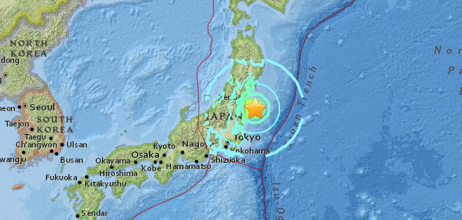 Sismo de 7.3 se produce frente a costas de Fukushima, Japón