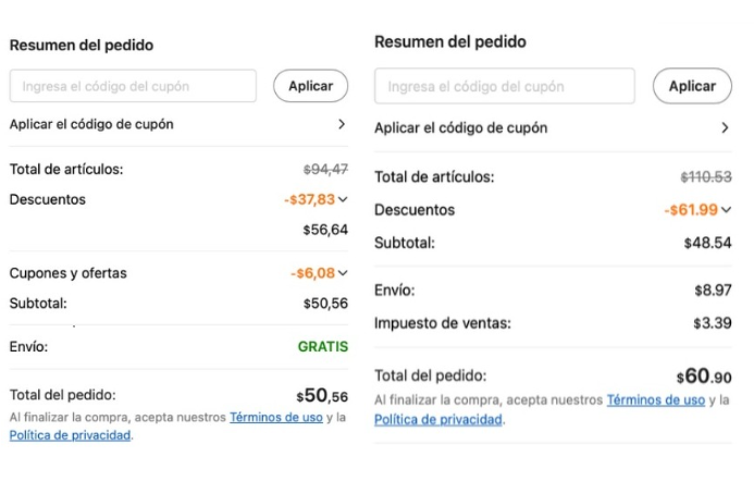 $!A la izquiera sitio web Temu Ecuador, a la derecha sitio web Temu E.E.U.U.