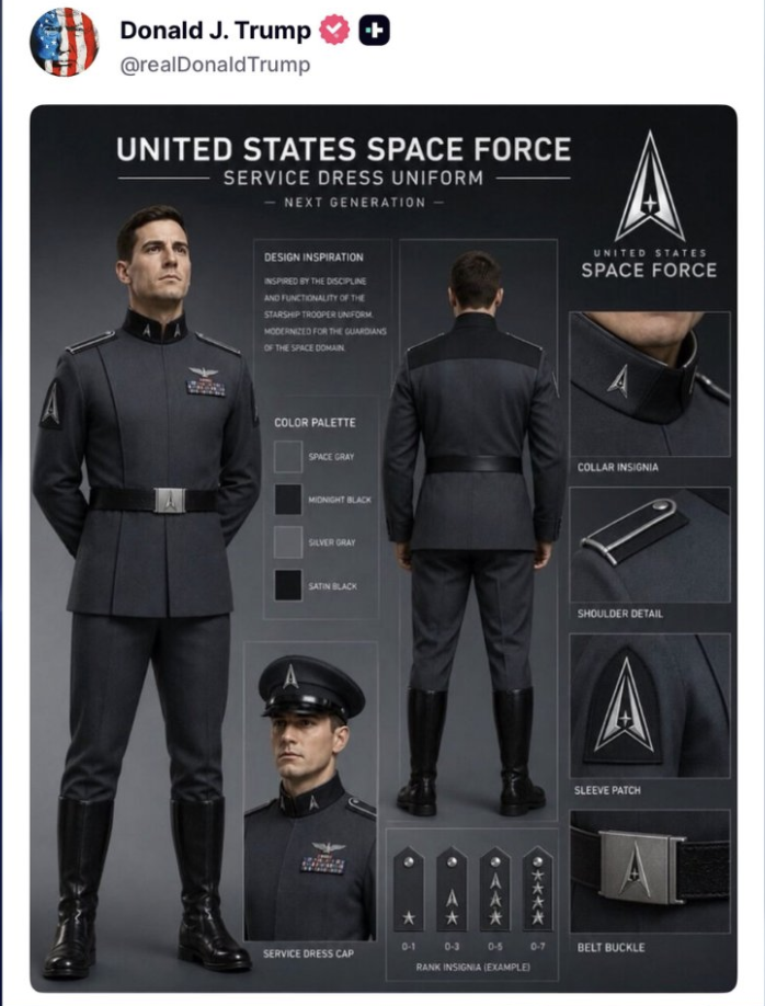 $!Los presuntos uniformes de la Fuerza Espacial.