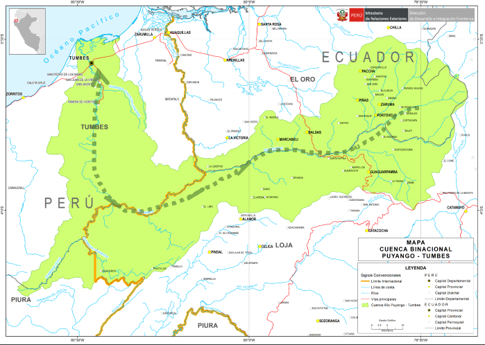 $!Mapa de la cuenca binacional Puyango – Tumbes.