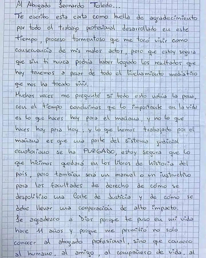 $!Extracto de la carta que Salazar dedicó a su abogado.