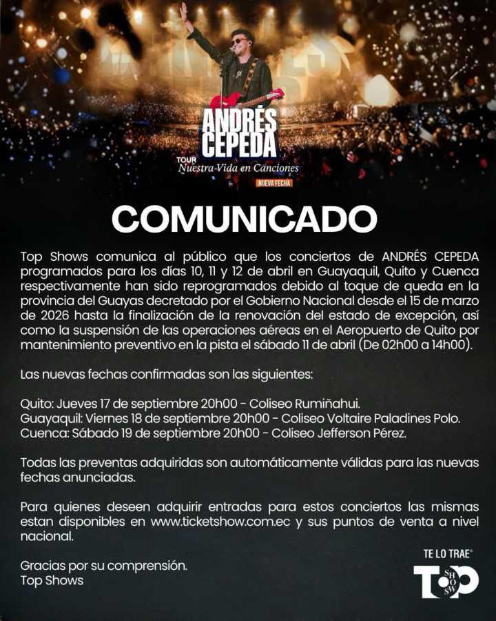 $!Las nuevas fechas incluyen presentaciones en Quito, Guayaquil y Cuenca.
