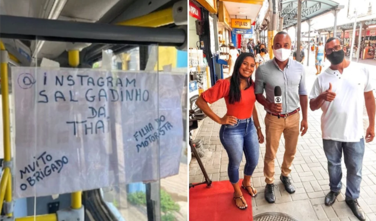 Chofer de autobús promocionó el negocio de su hija con un letrero escrito a mano