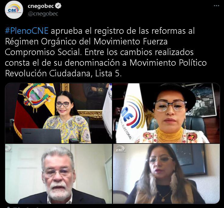 $!CNE aprueba registro del movimiento político 'Revolución Ciudadana'; expresidente Correa se pronuncia