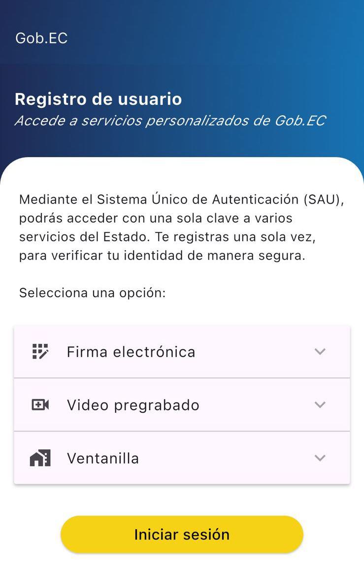 $!Imagen que muestras las opciones de la aplicación Gob.EC por medio de la cual se puede obtener cédula y licencia de conducir digital.