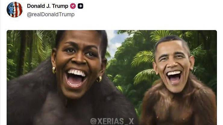 Donald Trump publicó un video en el que aparecen Barack Obama y Michelle Obama caraterizados como chimpancés
