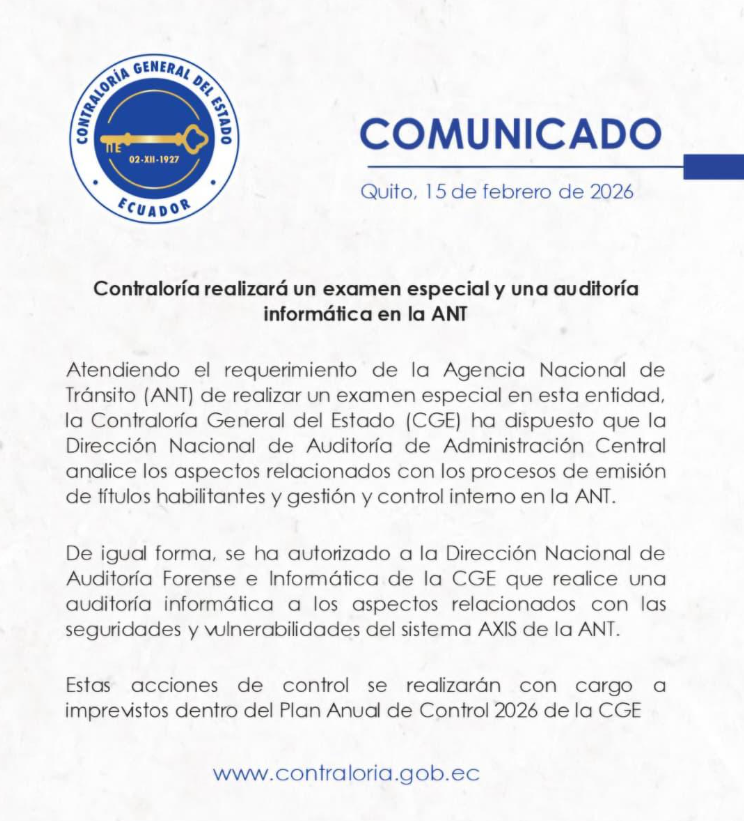 $!La Contraloría anunció controles sobre la ANT.