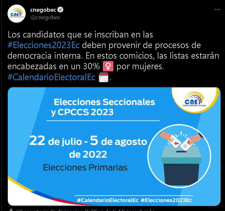 $!El 5 de febrero de 2023 los ecuatorianos acudirán a las urnas; CNE publica calendario electoral