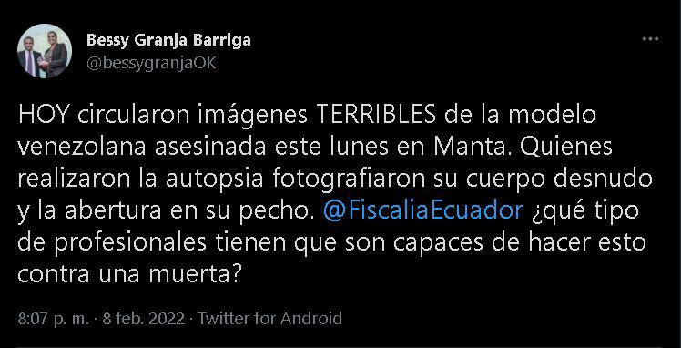 $!Filtran fotos del cadáver desnudo de la modelo venezolana acribillada en Manta; familiares se pronuncian