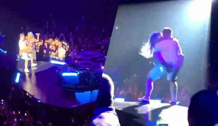 La caída de Lady Gaga junto a un fan durante un concierto