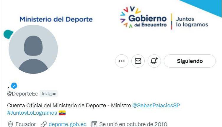 Roban la cuenta de Twitter del Ministerio del Deporte de Ecuador