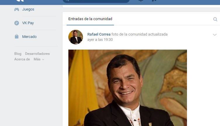 Correa recurre a plataforma rusa VK, la imitación de Facebook