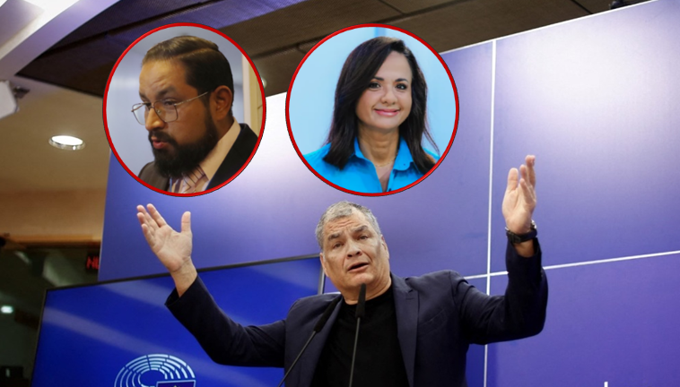 Rafael Correa, Sergio Peña y Marcela Aguiñaga.
