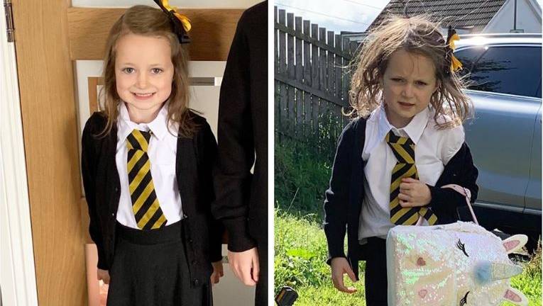 La foto del antes y el después de una niña en su primer día de clases que se volvió viral