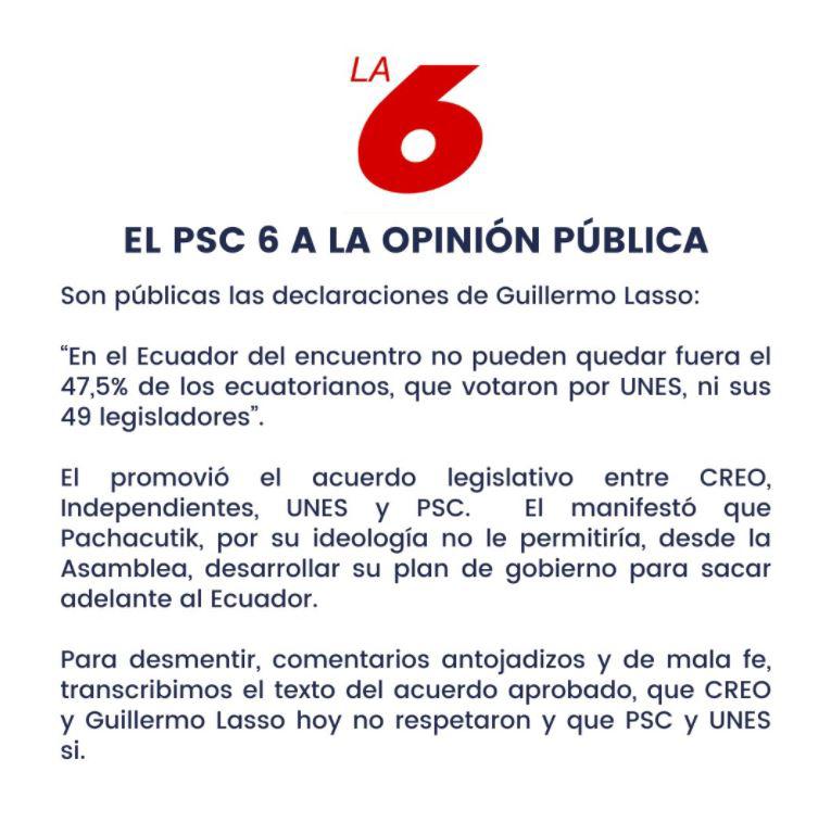 $!Discordia por Asamblea: PSC finiquita alianza con CREO de Lasso por no respetar acuerdo y emite fuertes declaraciones