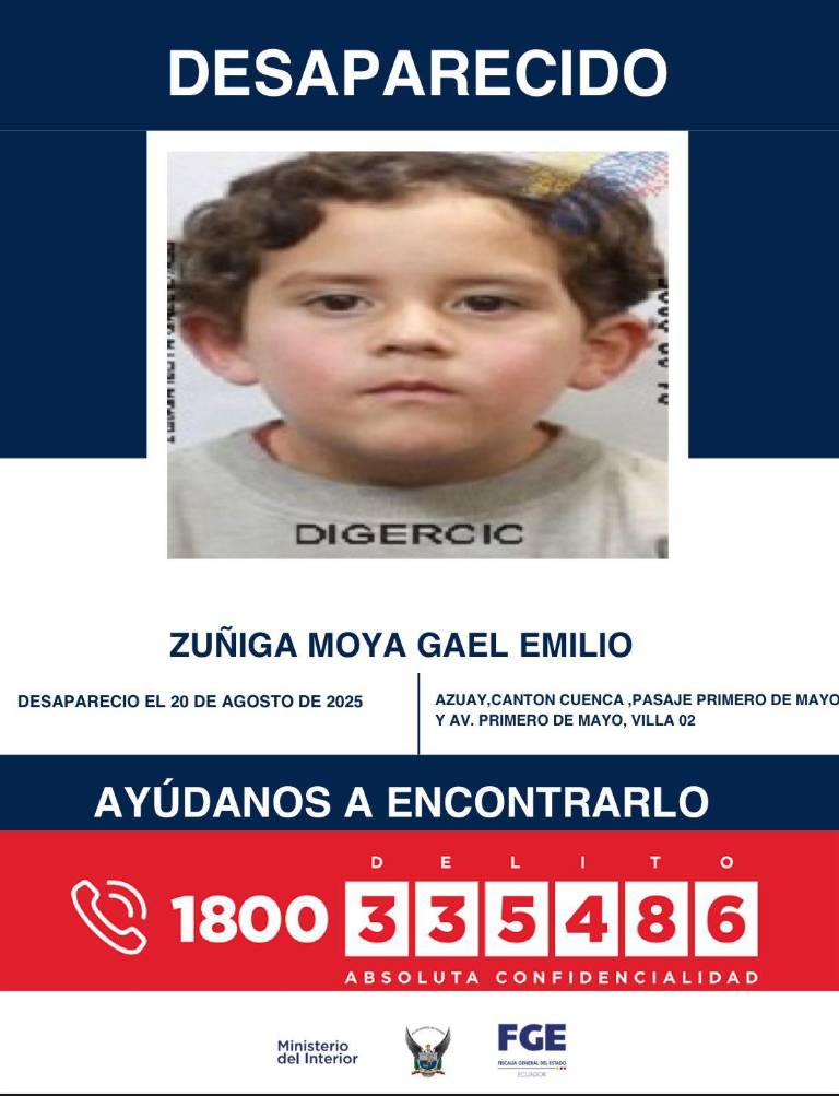 $!Gael Emilio Zúñiga Moya desapareció en Cuenca.