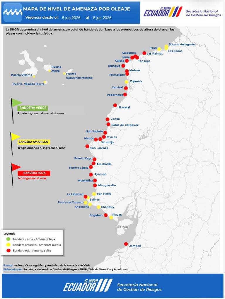 $!INOCAR alerta por oleaje de alta energía en las costas de Ecuador
