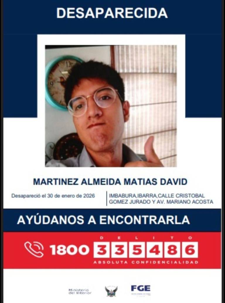 $!Matías David Martínez Almeida fue hallado sin vida en Ibarra.
