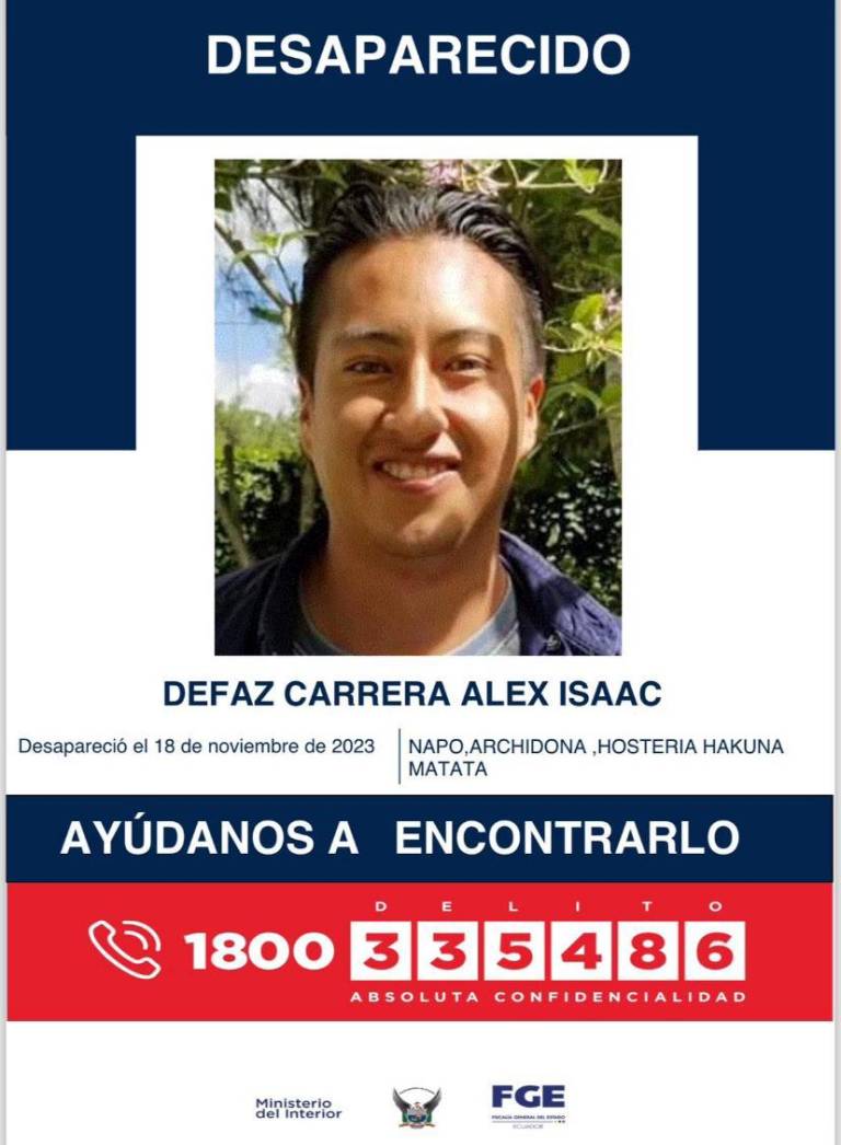 $!Alex Isaac Defaz desapareció en Archidona: fue a una reserva para recolectar muestras, pero no regresó