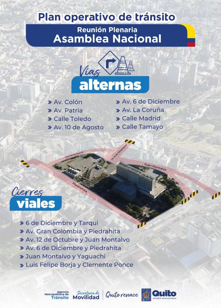 $!Conozca las vías que se cerrarán en Quito este viernes por la posesión de la Asamblea Nacional