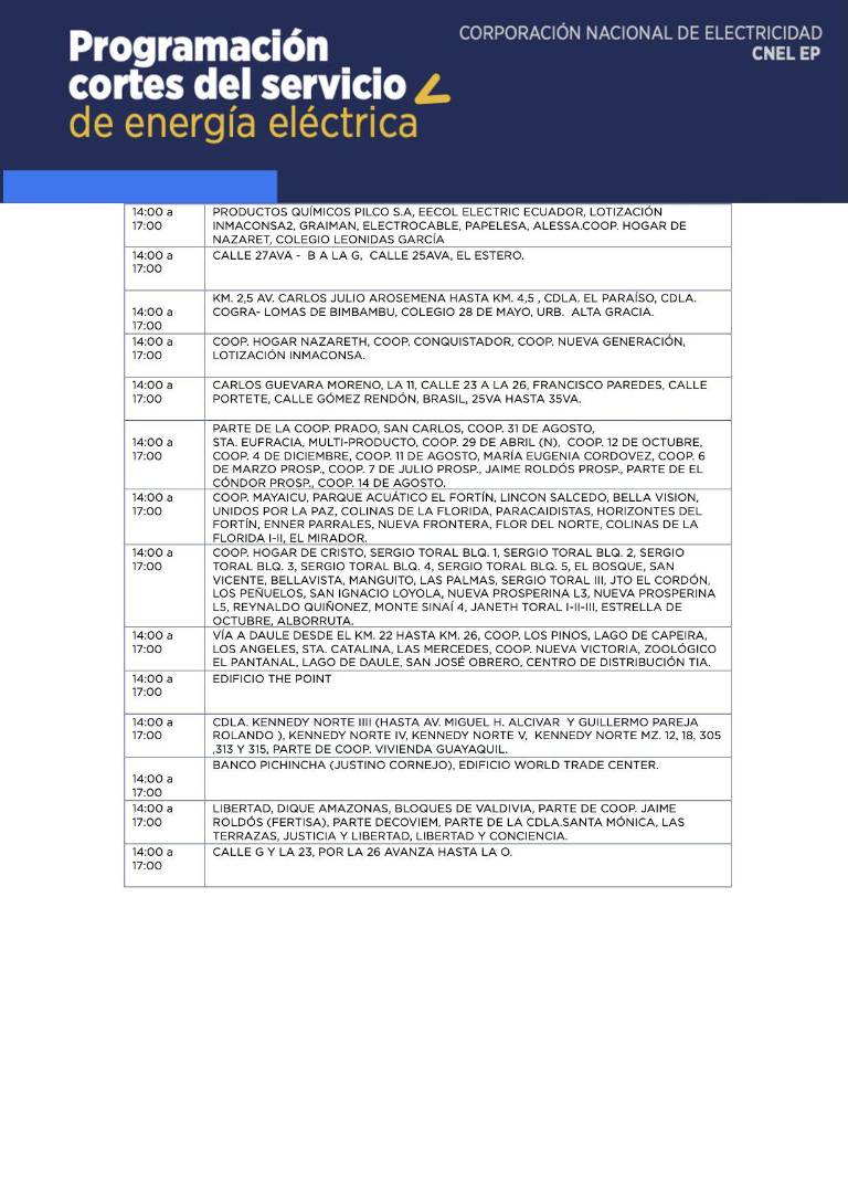 $!Horarios de cortes de luz en Quito y Guayaquil, desde este viernes 27 de octubre