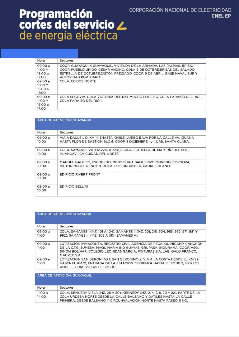 $!Horarios de cortes de luz en Quito y Guayaquil, desde este viernes 27 de octubre