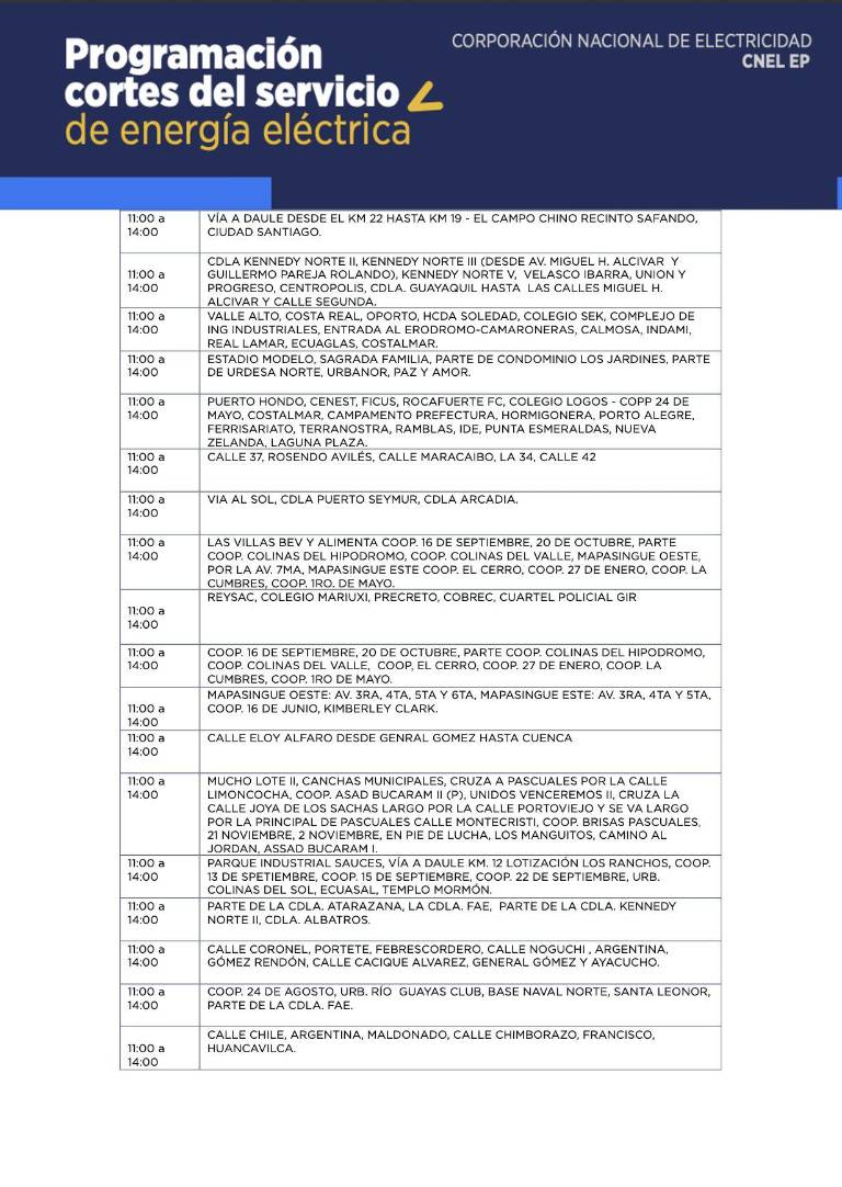 $!Horarios de cortes de luz en Quito y Guayaquil, desde este viernes 27 de octubre