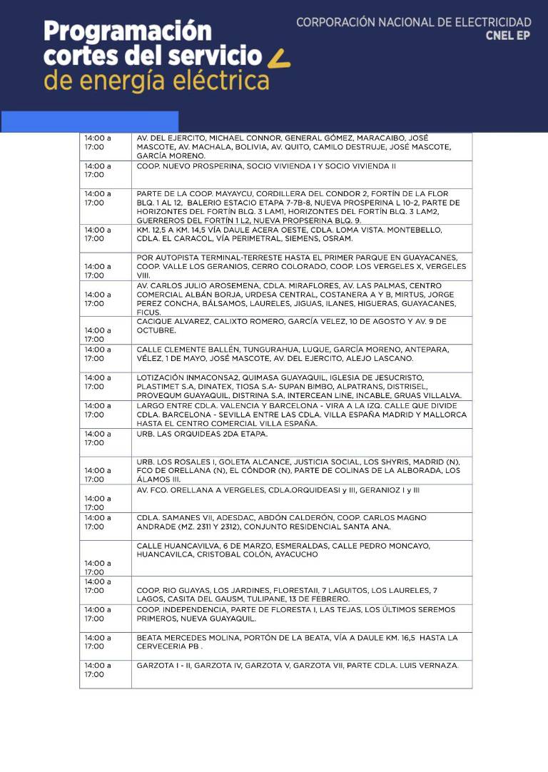 $!Horarios de cortes de luz en Quito y Guayaquil, desde este viernes 27 de octubre