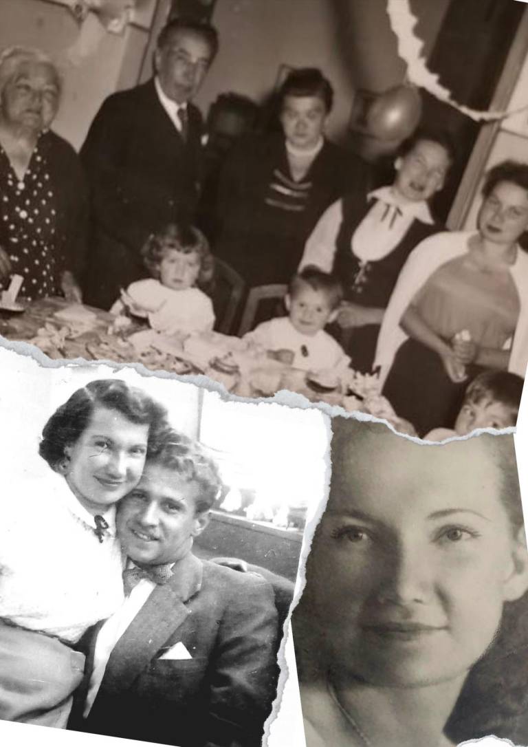 $!En la parte superior, los abuelos Burbano (a la izquierda) y Adler (a la derecha) en el cumpleaños número cuatro de Betty Adler (sentada en la cabecera), poco antes de su partida a Estados Unidos. En la parte inferior derecha, el retrato de Betty Burbano, la hija mayor del Cónsul y a la izquierda, Betty Burbano y Federico Adler el día de su matrimonio civil.