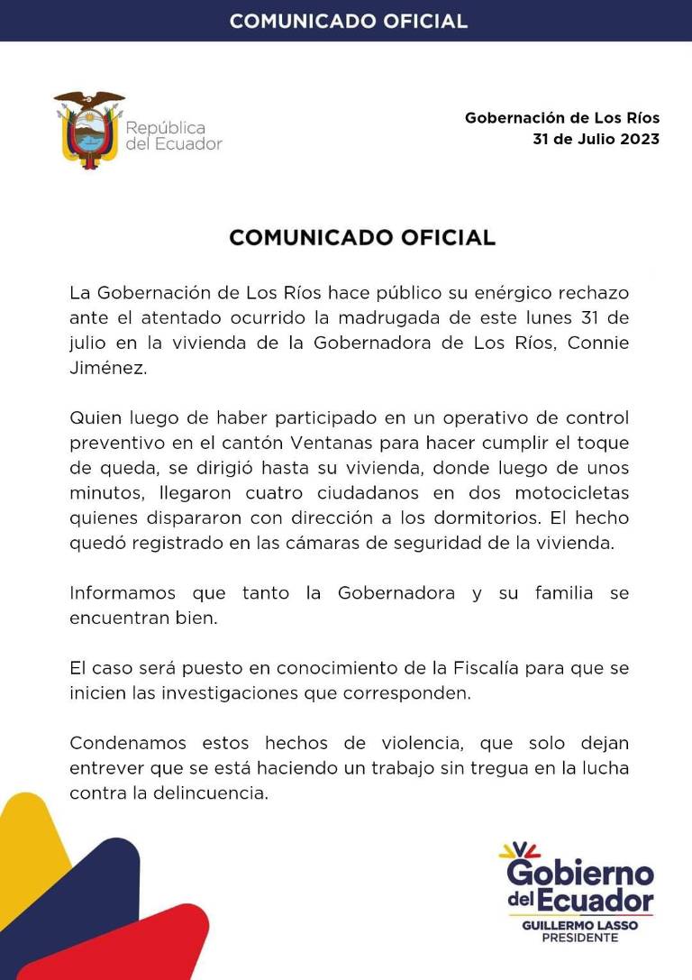 $!Sujetos disparan contra la casa de la gobernadora de Los Ríos, Connie Jiménez