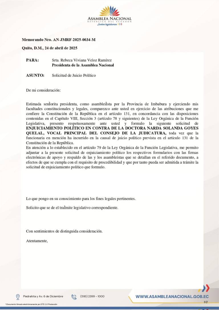$!¿Juicio político contra Solanda Goyes? Esto se conoce sobre la solicitud presentada por ADN