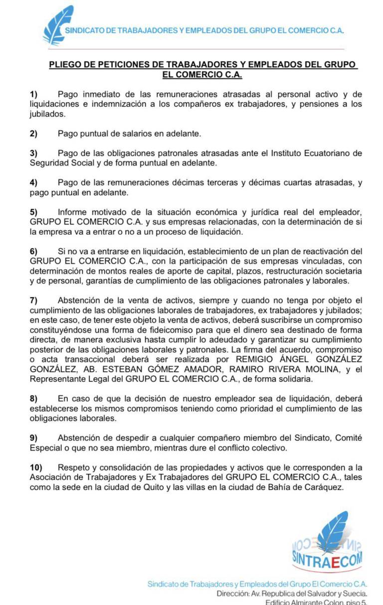 $!Sindicato de trabajadores de Diario El Comercio irá a huelga si no reciben el pago de sus salarios atrasados, entre otras exigencias